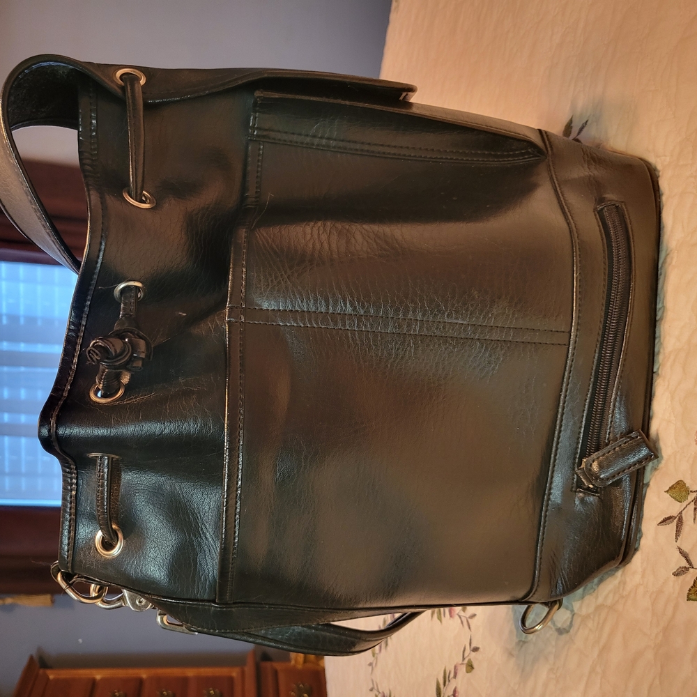 Black Leather Bucket Bag